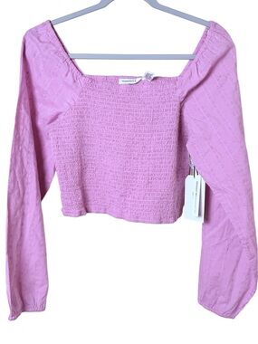 NWT Midnight Sky Large Smocked Square-Neck Crop Top in Lilac Pink